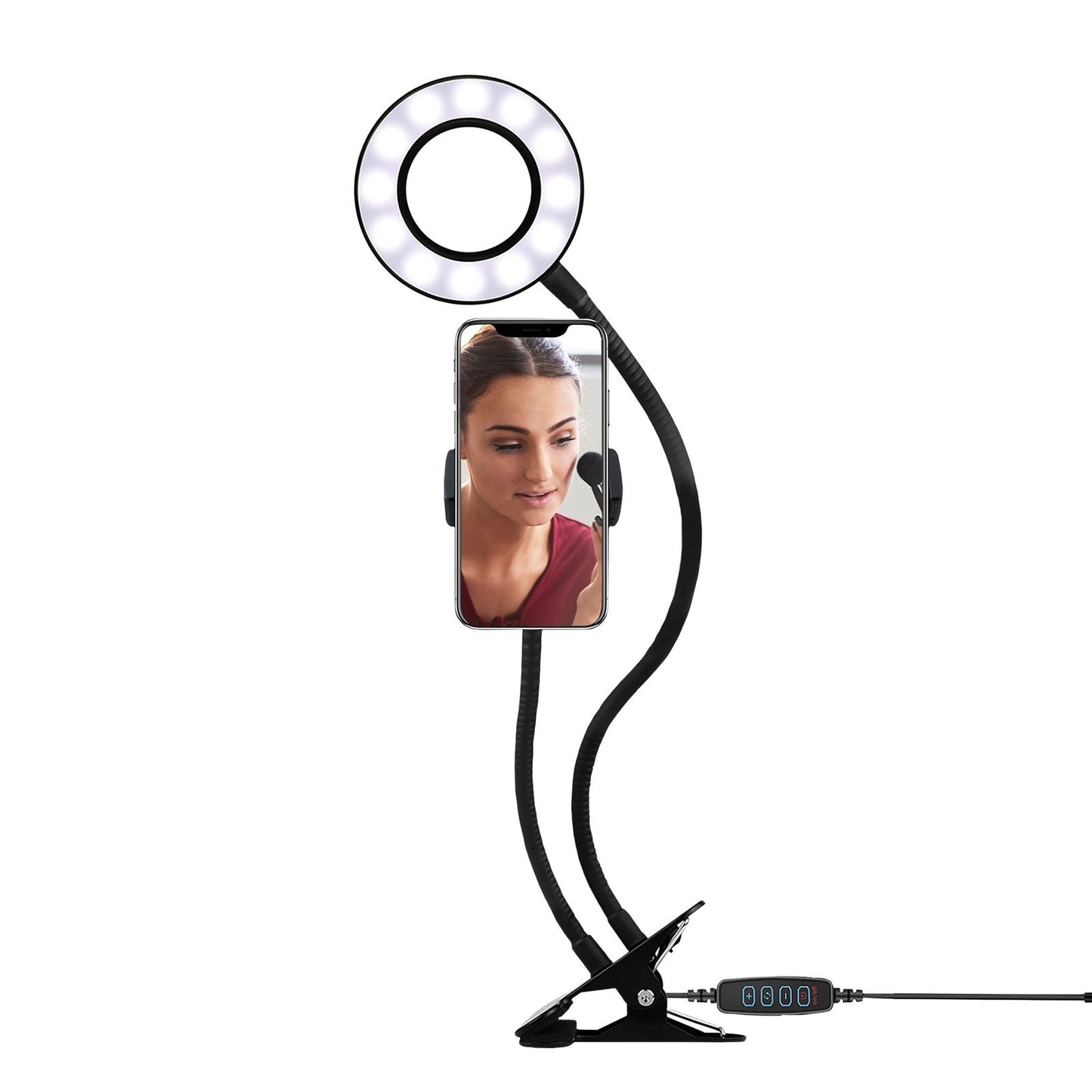 Aro de luz pequeño flexible con holder para celular