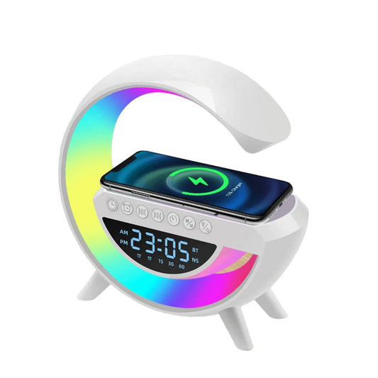 Parlante Bluetooth, reloj despertador, cargador en forma de G